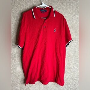 Polo Ralph Lauren classic fit polo shirt lg red spell out sleeve and collar